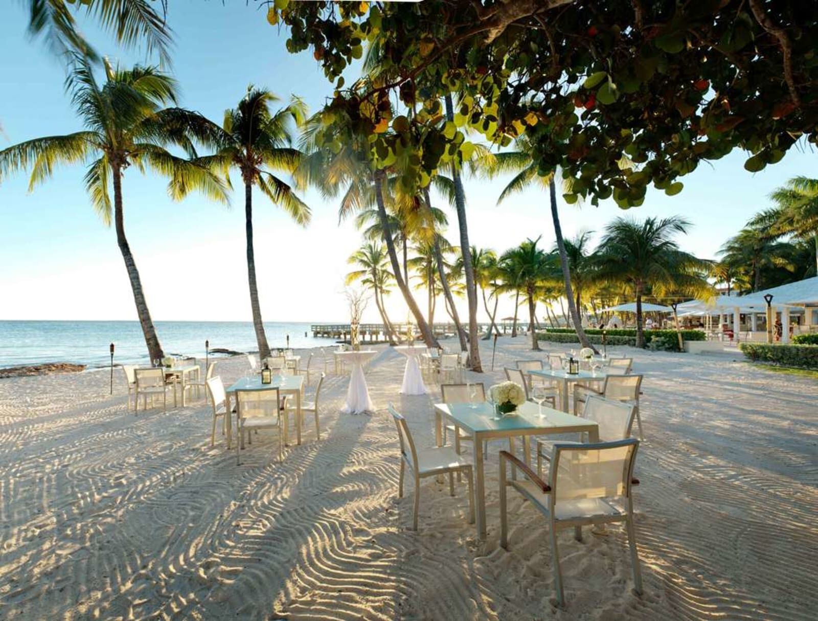 Tables set on the beach