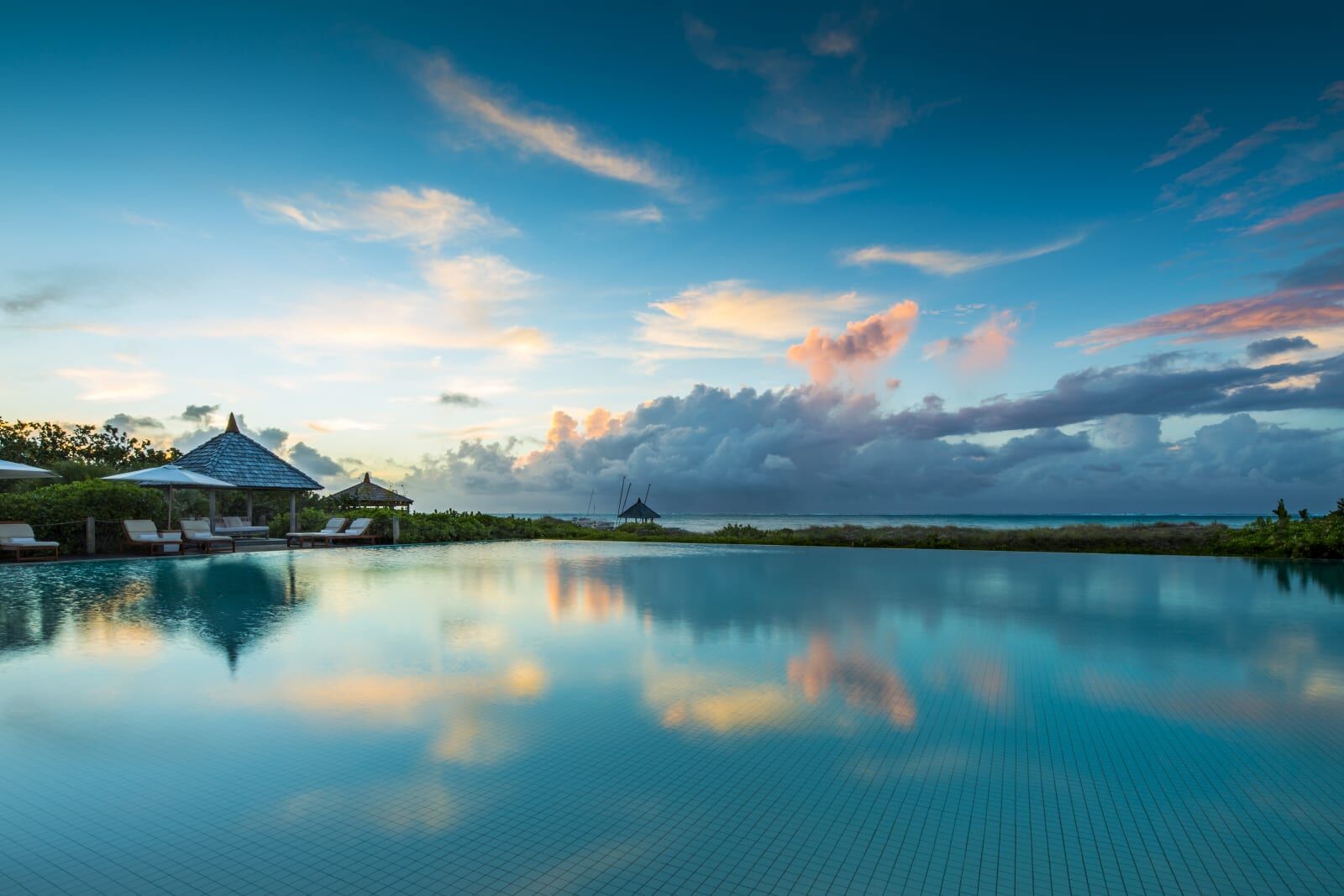 Pool reflecting the evening sky
