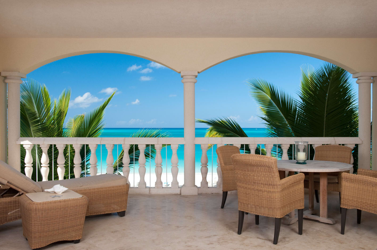 Arched patio with ocean view