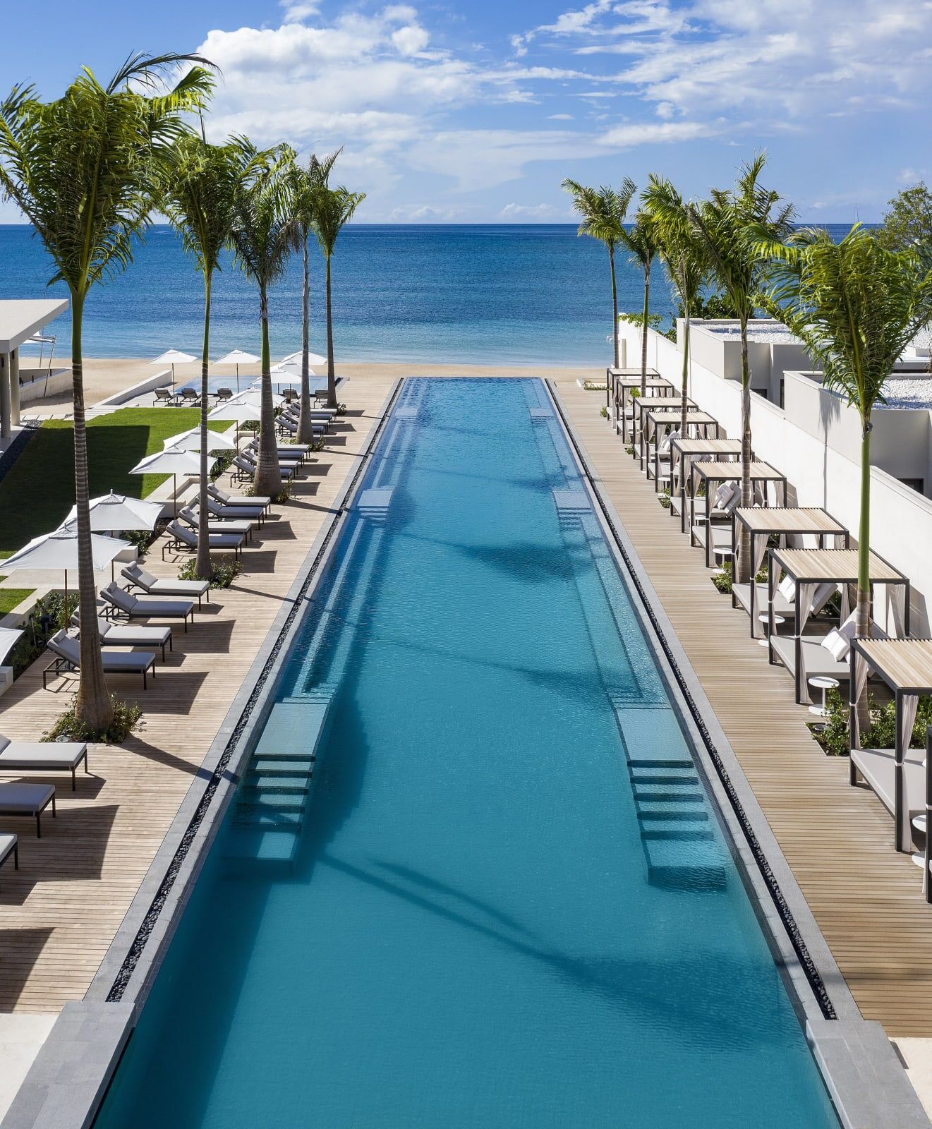 The long pool running to the sea, from the air