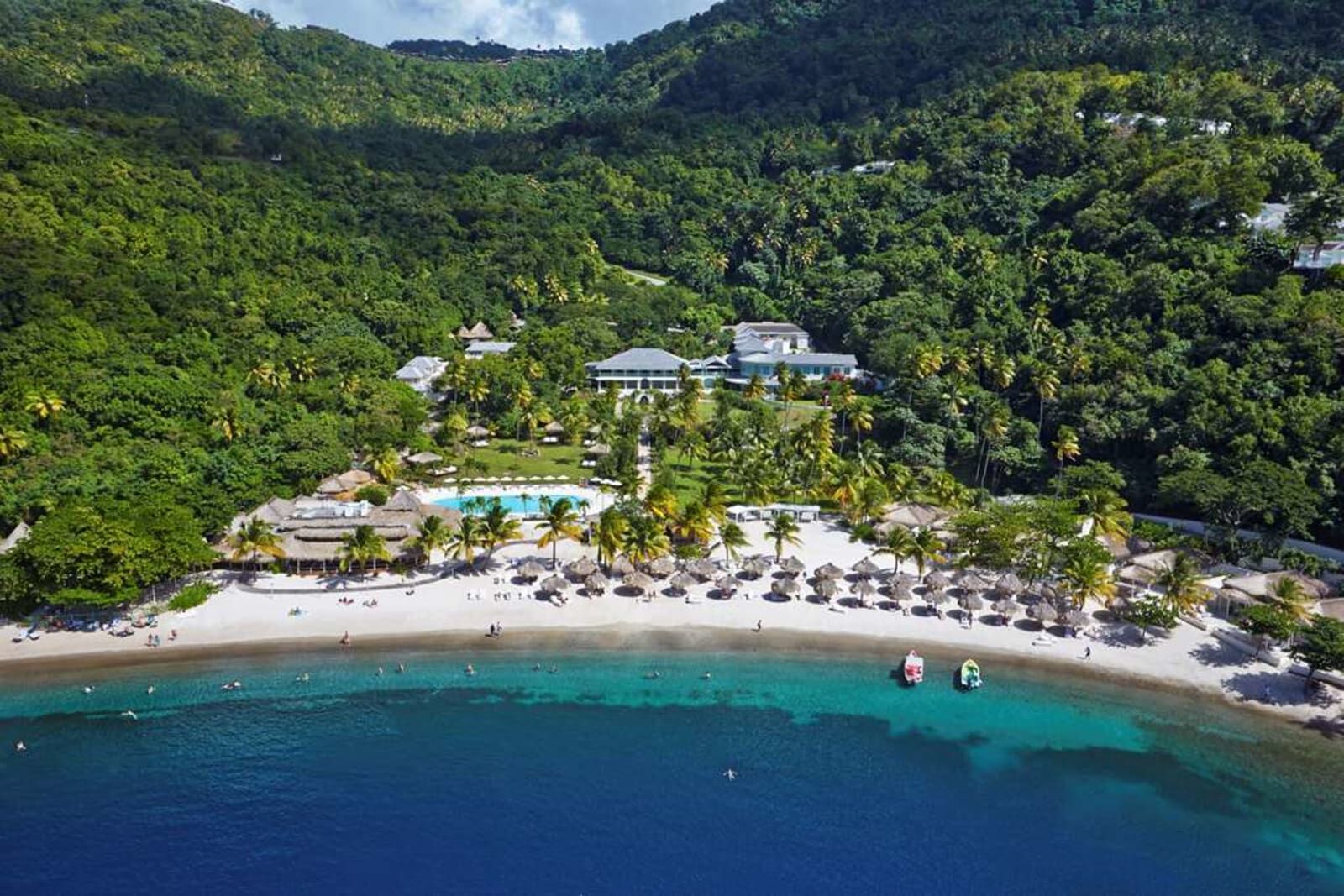 Beach and resort in the valley from the air